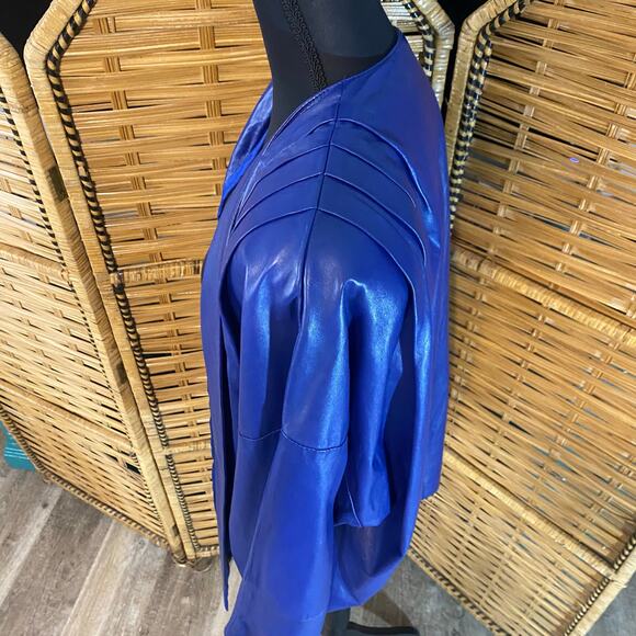Vintage Ruth Wagner Genuine Leather Jacket Blue Kimono Dolman Sleeve M/L USA - Picture 11 of 11